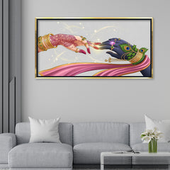 Premium Radha Krishna Hands Canvas Art | Divine Love Spiritual Wall Decor