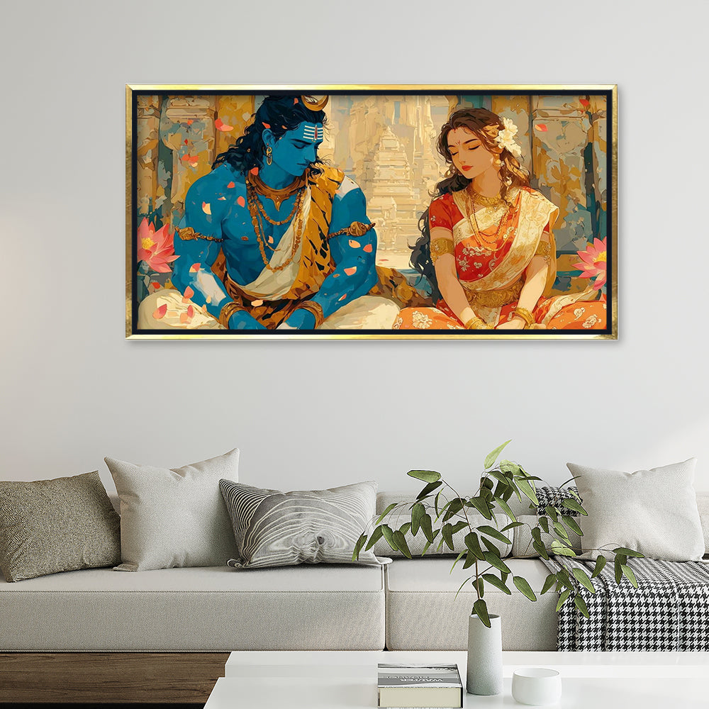 Lord Shiva and Goddess Parvati Divine Couple Art | Spiritual Hindu God Canvas Print