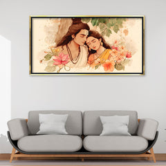 Premium Shiva Parvati Divine Couple Canvas Art | Spiritual Love Portrait Painting