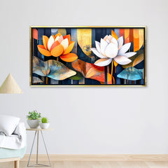 Premium Abstract Lotus Flower Canvas Art | Modern Orange and White Floral Painting