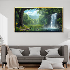 Premium Waterfall Landscape Canvas Art | Peaceful Forest Stream Painting