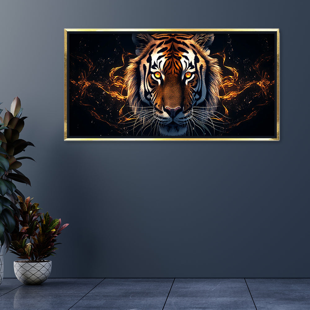 Premium Fierce Tiger Head Canvas Wall Art | Dramatic Dark Animal Portrait
