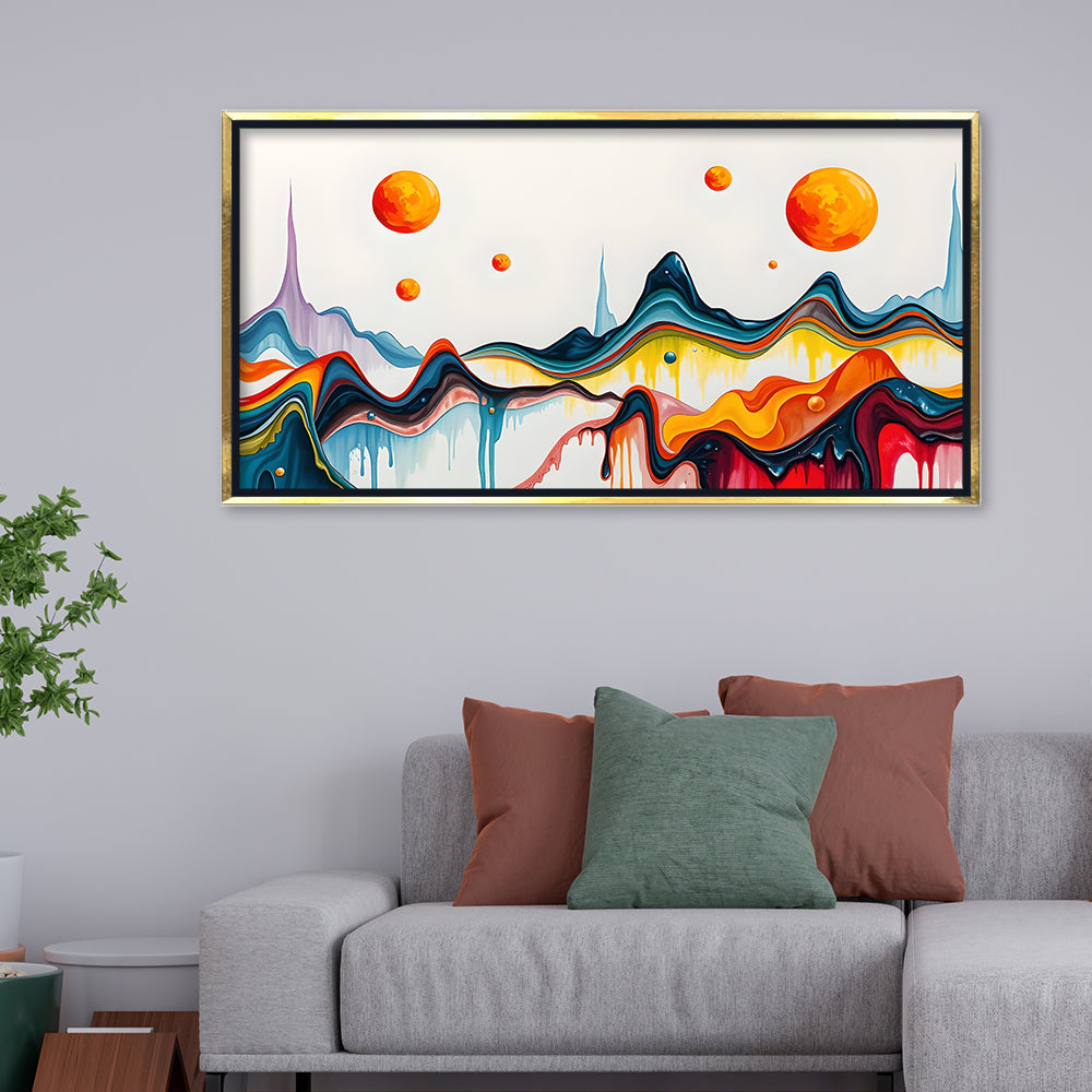 Premium Vibrant Abstract Fluid Art Landscape Canvas | Modern Dripping Paint Surreal Planets Wall Art