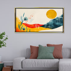 Premium Mid-Century Modern Abstract Art | Minimalist Sun and Mountain Canvas