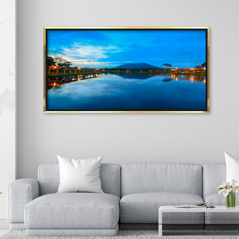 Premium Serene Night Lake Reflection Canvas Art