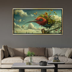 Surreal Botanical Bird Fantasy Art Canvas | Giant Organic Creature and Cloudy Sky Wall Print
