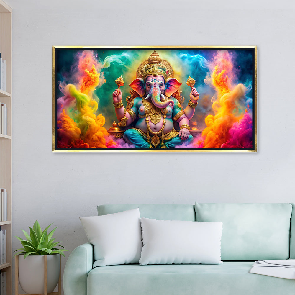 Premium Vibrant Ganesha Canvas Art | Lord Ganesh Hindu God Painting