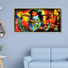 Premium Lord Krishna Playing Flute Premium Canvas Wall Painting For Home Decors