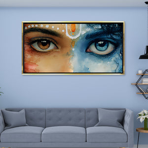 Premium Radha Krishna Eyes Canvas Art | Divine Vision Spiritual Painting