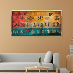 Vibrant Folk Dance Wall Art | Traditional Warli Style Canvas Print for Bohemian Decor
