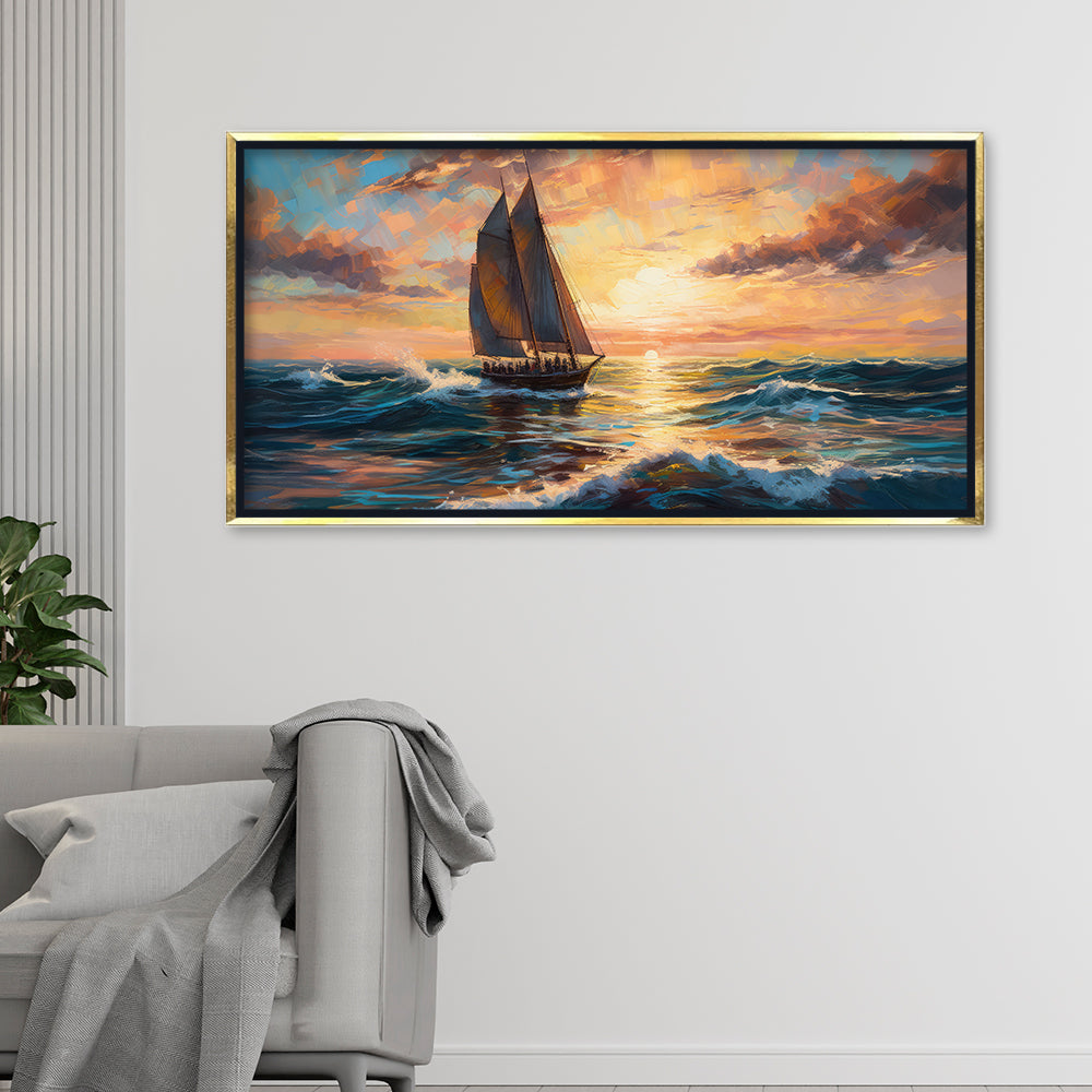 Premium Impressionist Sunset Sailboat Canvas Art