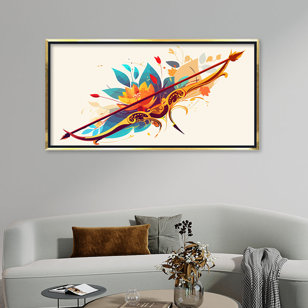 Premium Luxury Gilded Bow and Arrow Abstract Wall Art | Vibrant Fluid Art Archery Canvas Print