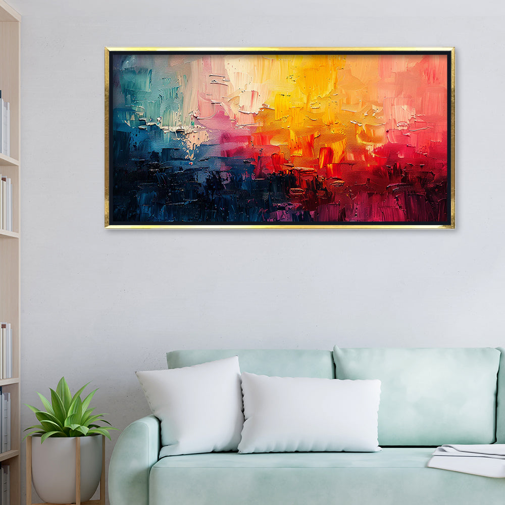 Textured Impasto Abstract Art | Yellow, Red, Blue Modern Framed Canvas