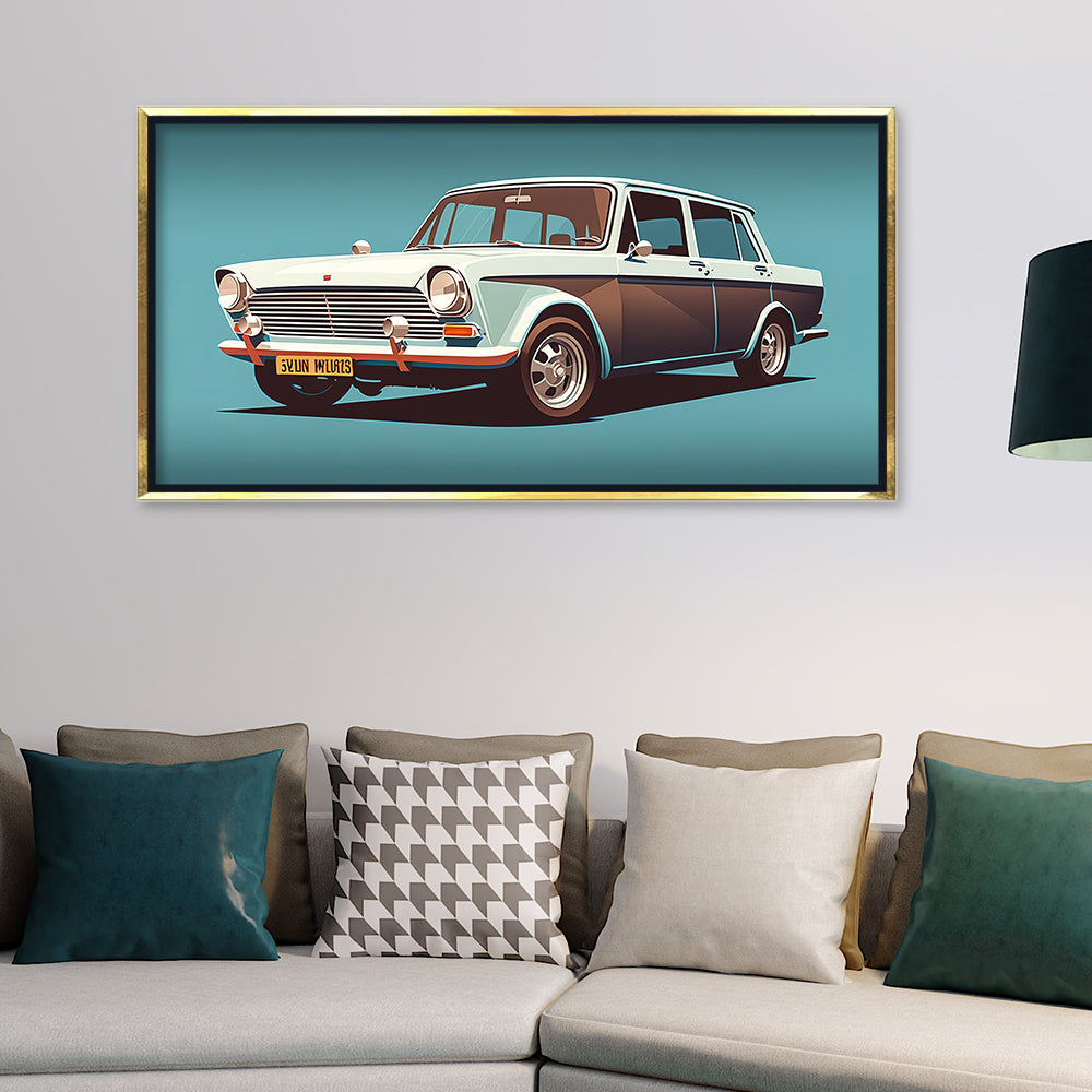Cruising Style: Nostalgic Vintage Car Illustration – Gallery Grade Retro Wall Art