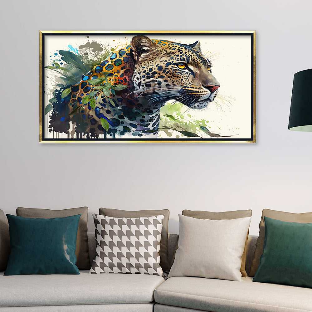 Jungle Cat Fusion: Jaguar Profile with Organic Splatter Art – Contemporary Gallery Quality Decor