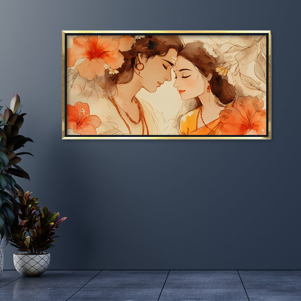 Premium Radha Krishna Divine Love Canvas Art | Peaceful Couple Portrait Painting