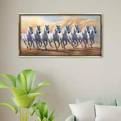 Premium 7 Running White Horses Wall Art