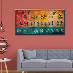 Vibrant Folk Dance Wall Art | Traditional Warli Style Canvas Print for Bohemian Decor