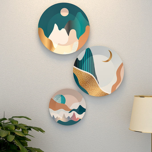 Set of 3 Ceramic Wall Plates With Modern Art Design Scenery for Wall Décor