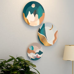 Set of 3 Ceramic Wall Plates With Modern Art Design Scenery for Wall Décor