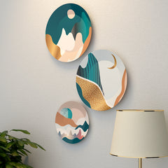 Set of 3 Ceramic Wall Plates With Modern Art Design Scenery for Wall Décor