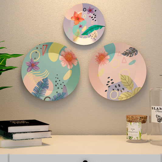 Luxury Ceramic Wall Plates With Abstract Floral Art Pattern Set of 3