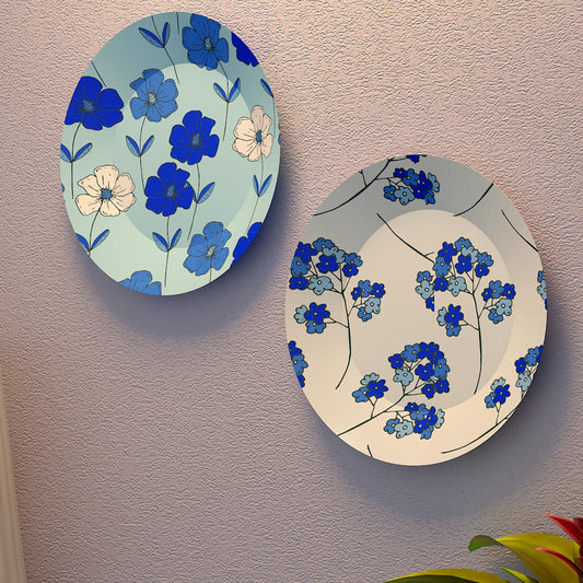 Luxury Decorative Ceramic Wall Plates With Blue Floral Pattern Design Set of 2