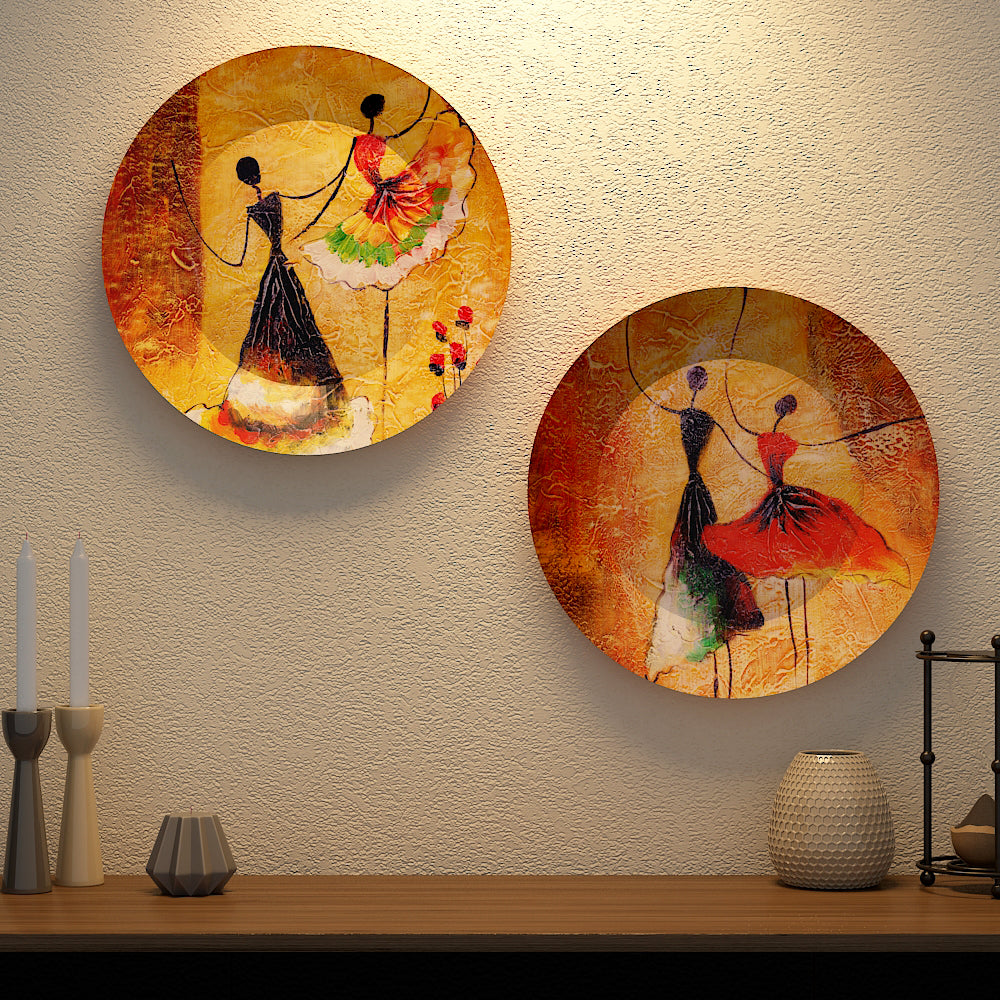 Ballerina Dancing Girl Design Luxury Ceramic Decorative Wall Plates Set of 2