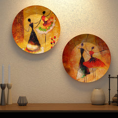 Ballerina Dancing Girl Design Luxury Ceramic Decorative Wall Plates Set of 2