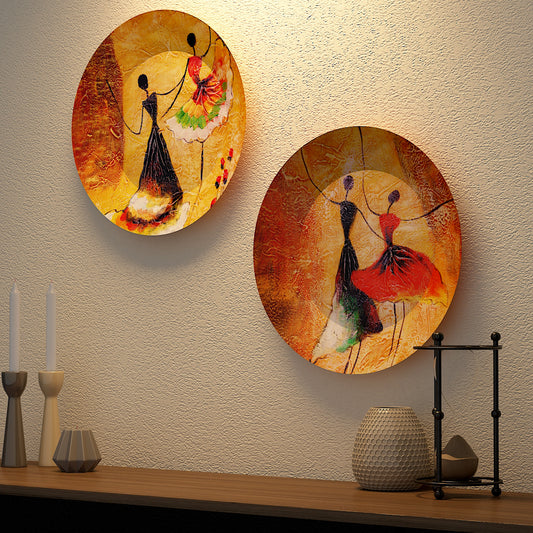 Ballerina Dancing Girl Design Luxury Ceramic Decorative Wall Plates Set of 2