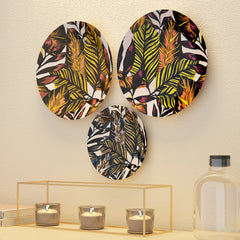 Tropical Leaves Art Pattern Design Ceramic Decorative Wall Plates | Set of 3