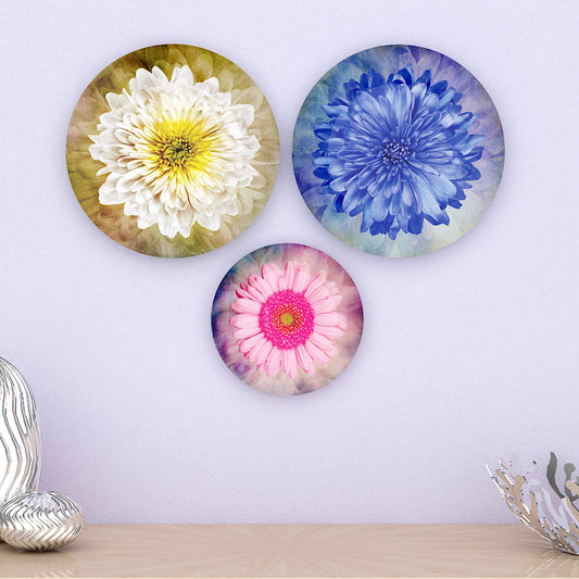 Abstract Multicolor Flower Art Design Ceramic Decorative Wall Plates | Set of 3