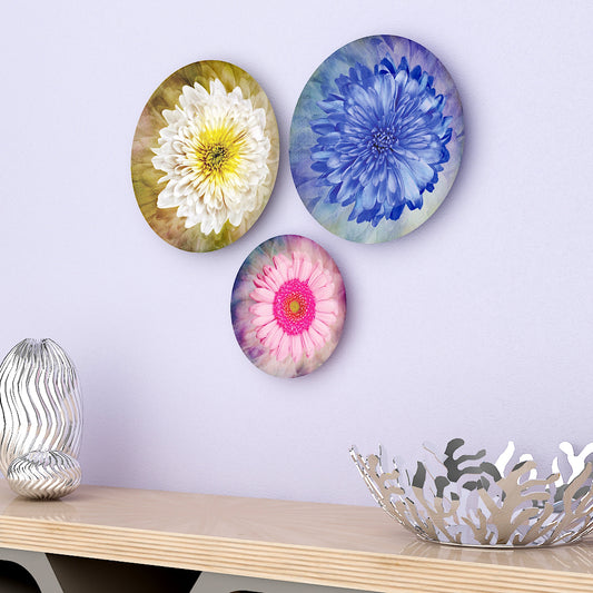 Abstract Multicolor Flower Art Design Ceramic Decorative Wall Plates | Set of 3