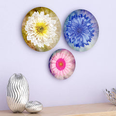 Abstract Multicolor Flower Art Design Ceramic Decorative Wall Plates | Set of 3