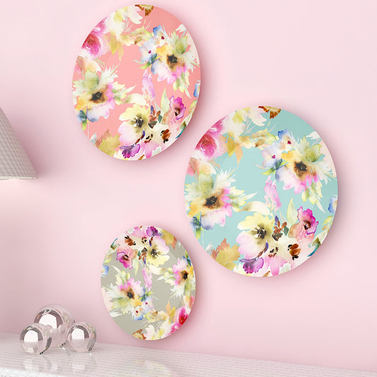 Beautiful Flowerpot Printed Design Decorative Ceramic Wall Plates | Set of 3