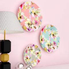 Set of 3 Decorative Floral Design Ceramic Wall Plates | Home and Office Décor