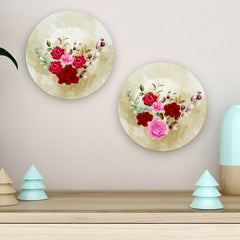 Multicolor Rose Flowers Elegance Designer Decorative Ceramic Wall Plates | Set of 2