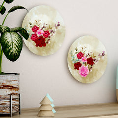 Multicolor Rose Flowers Elegance Designer Decorative Ceramic Wall Plates | Set of 2