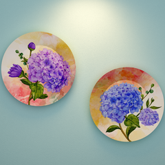 Set of 2 Blossom Floral Pattern Ceramic Decorative Wall Plate | Perfect for Home Décor with Stand