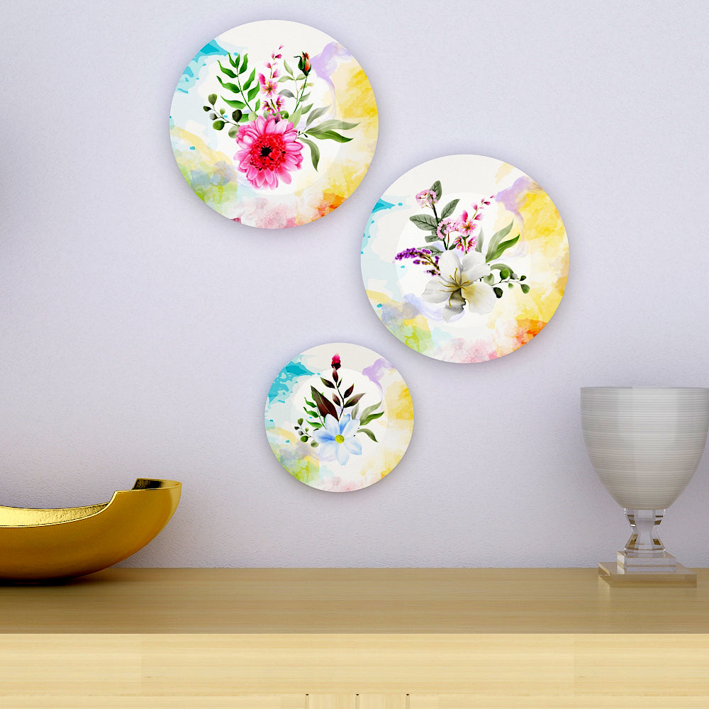 Nature Inspired Floral Design Ceramic Wall Plate for Home and Office Décor | Set of 3