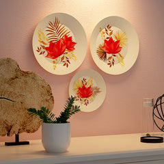 Modern Flowers & Golden Leaf Design Art Ceramic Wall Plates for Home Décor | Set of 3