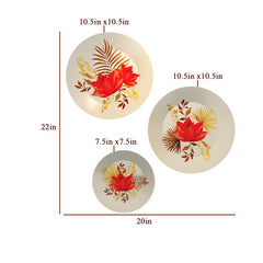 Modern Flowers & Golden Leaf Design Art Ceramic Wall Plates for Home Décor | Set of 3