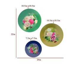 Floral Printed Ceramic Wall Plates, Table Showpiece | Decorative Wall Hanging Designer Plate | Set of 3