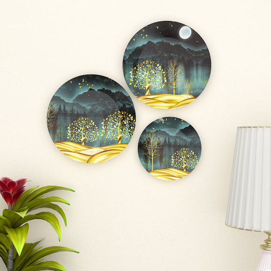 Nature Wall Art Decorative Ceramic Wall Hangings Plates | Wall Décor | Home and Office Décor (Set of 3)