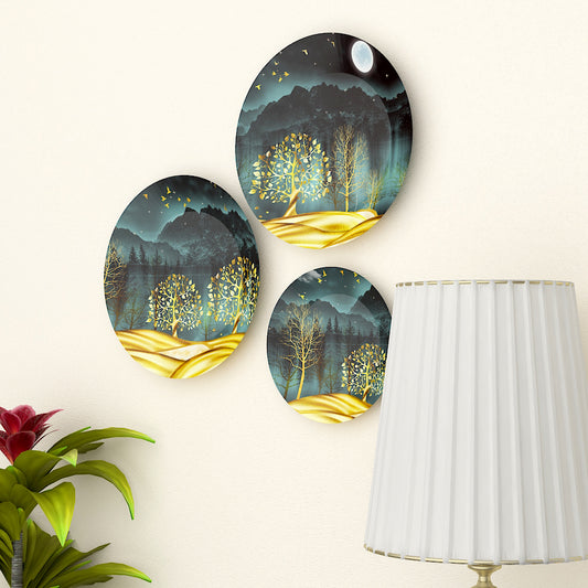 Nature Wall Art Decorative Ceramic Wall Hangings Plates | Wall Décor | Home and Office Décor (Set of 3)