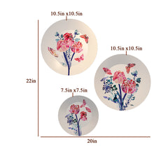 Beautiful Abstract Flower and Butterfly Decorative Ceramic Wall Hanging Plate with Stand | Set of 3