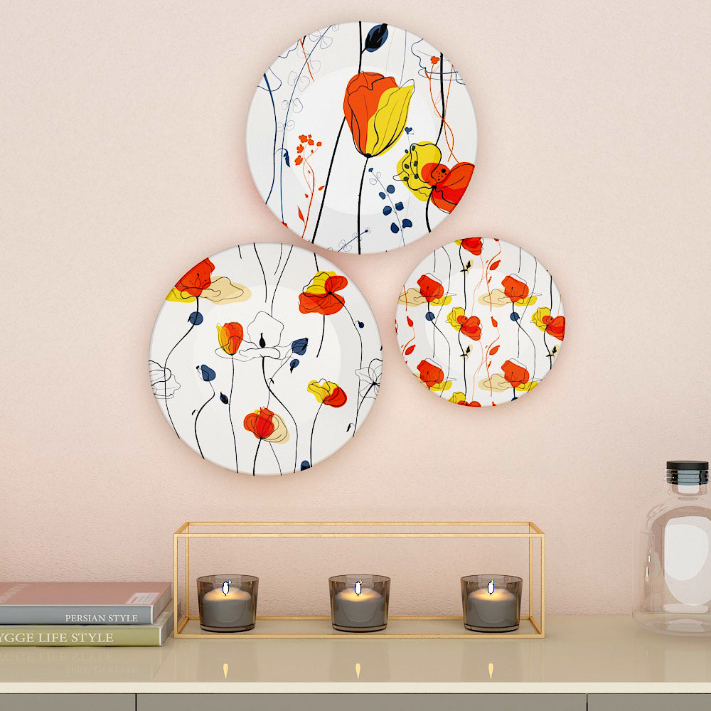 Blossom Floral Pattern Ceramic Wall Decorative Plate | Set of 3