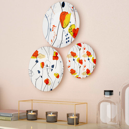 Blossom Floral Pattern Ceramic Wall Decorative Plate | Set of 3