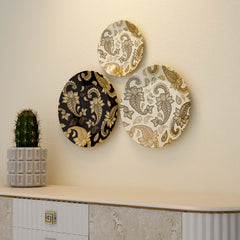 Paisley Print Ceramic Decorative Wall Plate with Stand | Set of 3