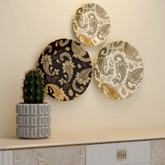 Paisley Print Ceramic Decorative Wall Plate with Stand | Set of 3